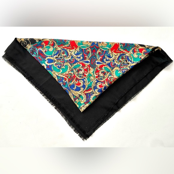 Large Scarf with Ornate Red Blue Black Gold Multicolored Baroque Design 46”x45” - Picture 7 of 9